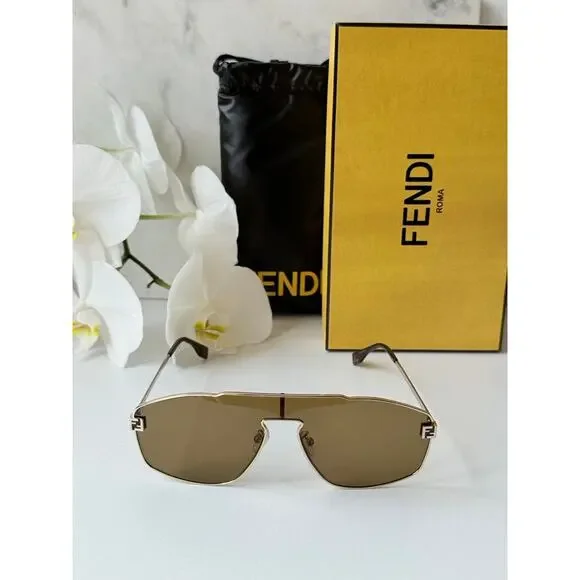 NEW Fendi FE40129U Sky Gold Metal Unisex Sunglasses $520